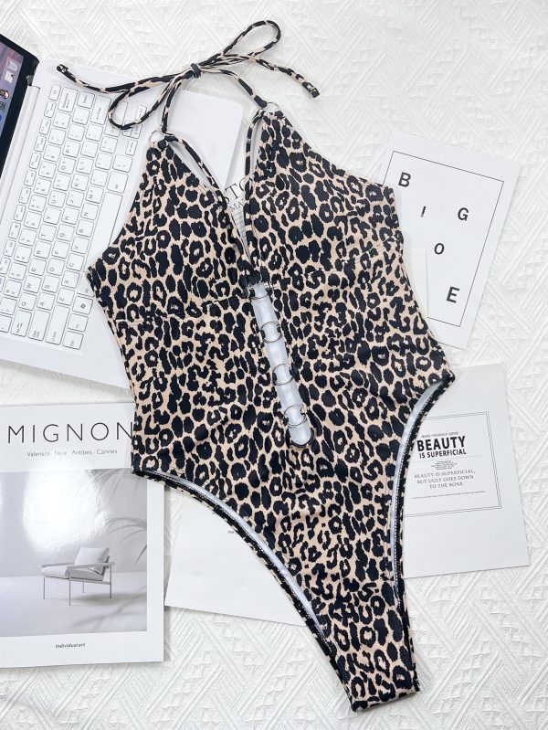 New One Piece Bikini Bikini Leopard Print Cutout Strap Swimsuit - Image 3