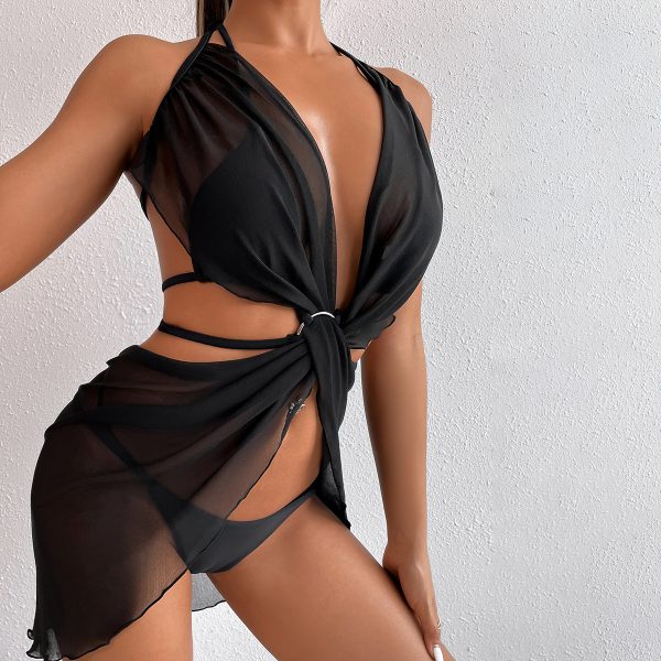 New Mesh Swimsuit Women's Black Bikini Swimwear Three Piece Bikini