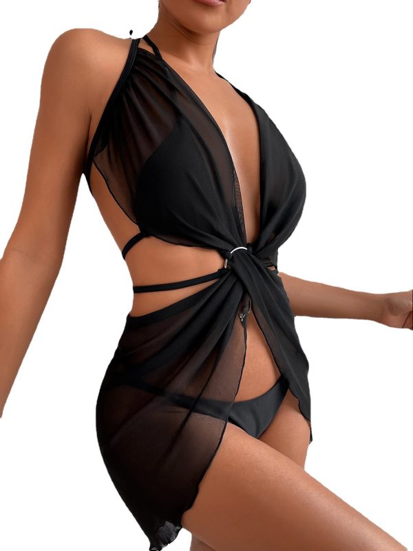 New Mesh Swimsuit Women's Black Bikini Swimwear Three Piece Bikini - Image 3