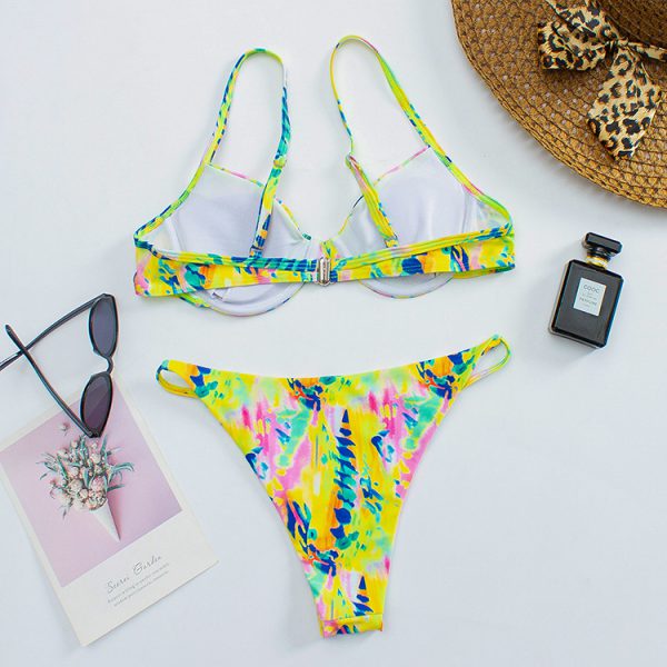 Bikini Sexy Backless Lace-Up Swimsuit Multicolor Printed Bikini - Image 4